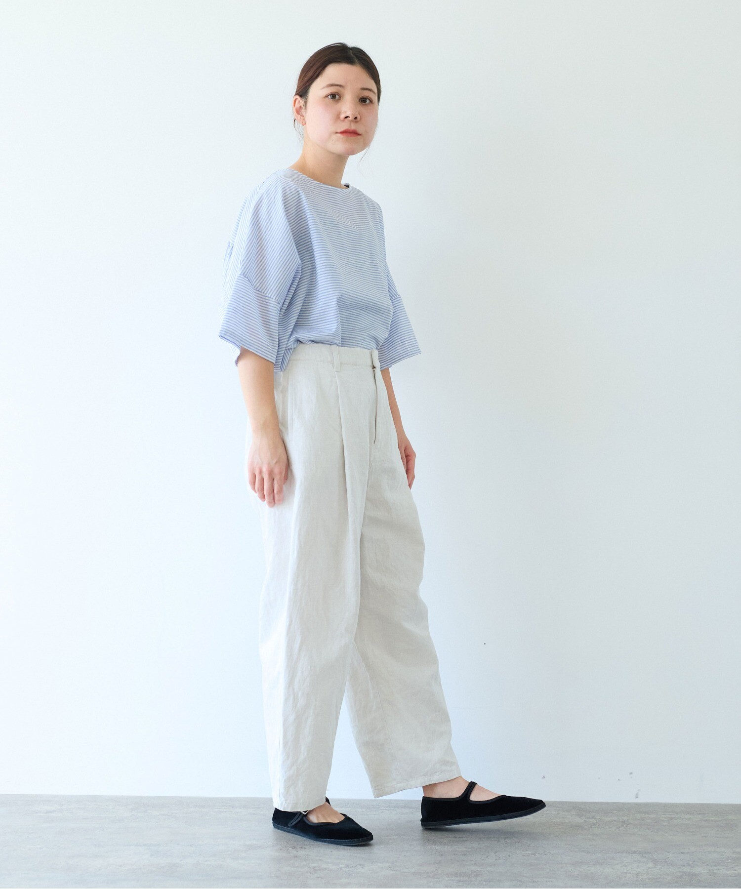 AMBIDEX Store △コットンリネンデニム バックゴムパンツ(M シロ): yuni