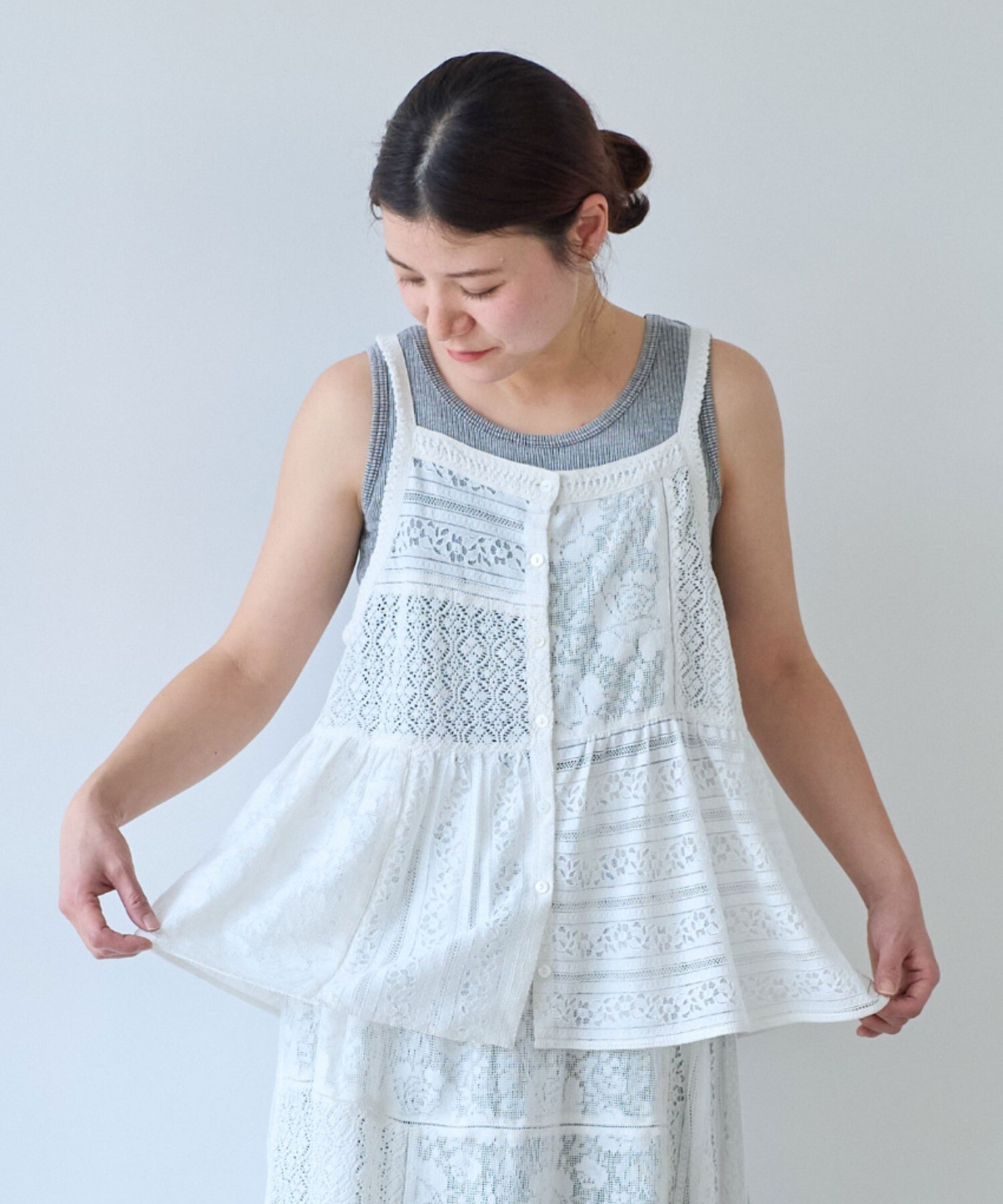 AMBIDEX Store ○indiaパッチワークレース キャミビスチェ(F シロ): yuni