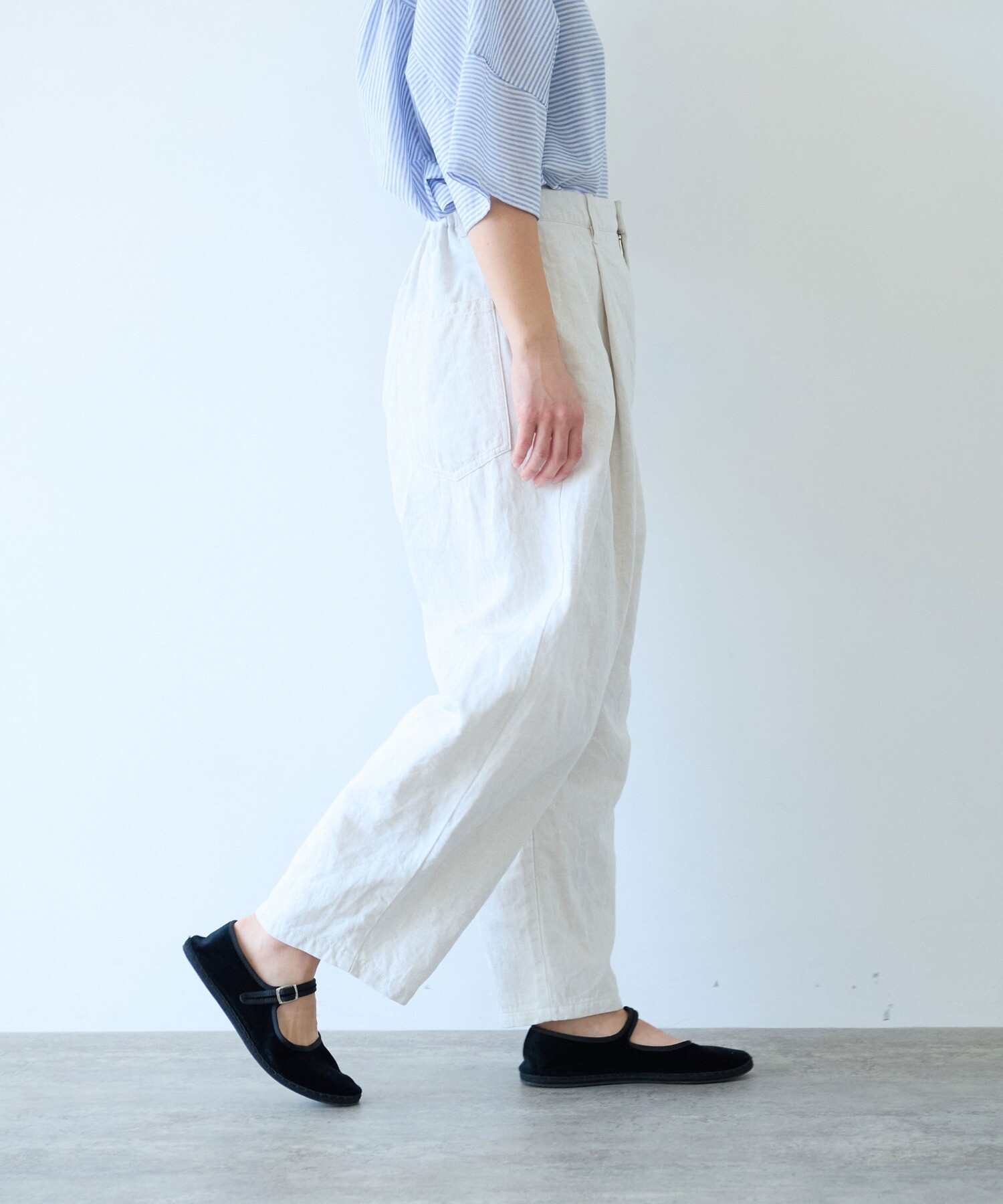 AMBIDEX Store △コットンリネンデニム バックゴムパンツ(M シロ): yuni