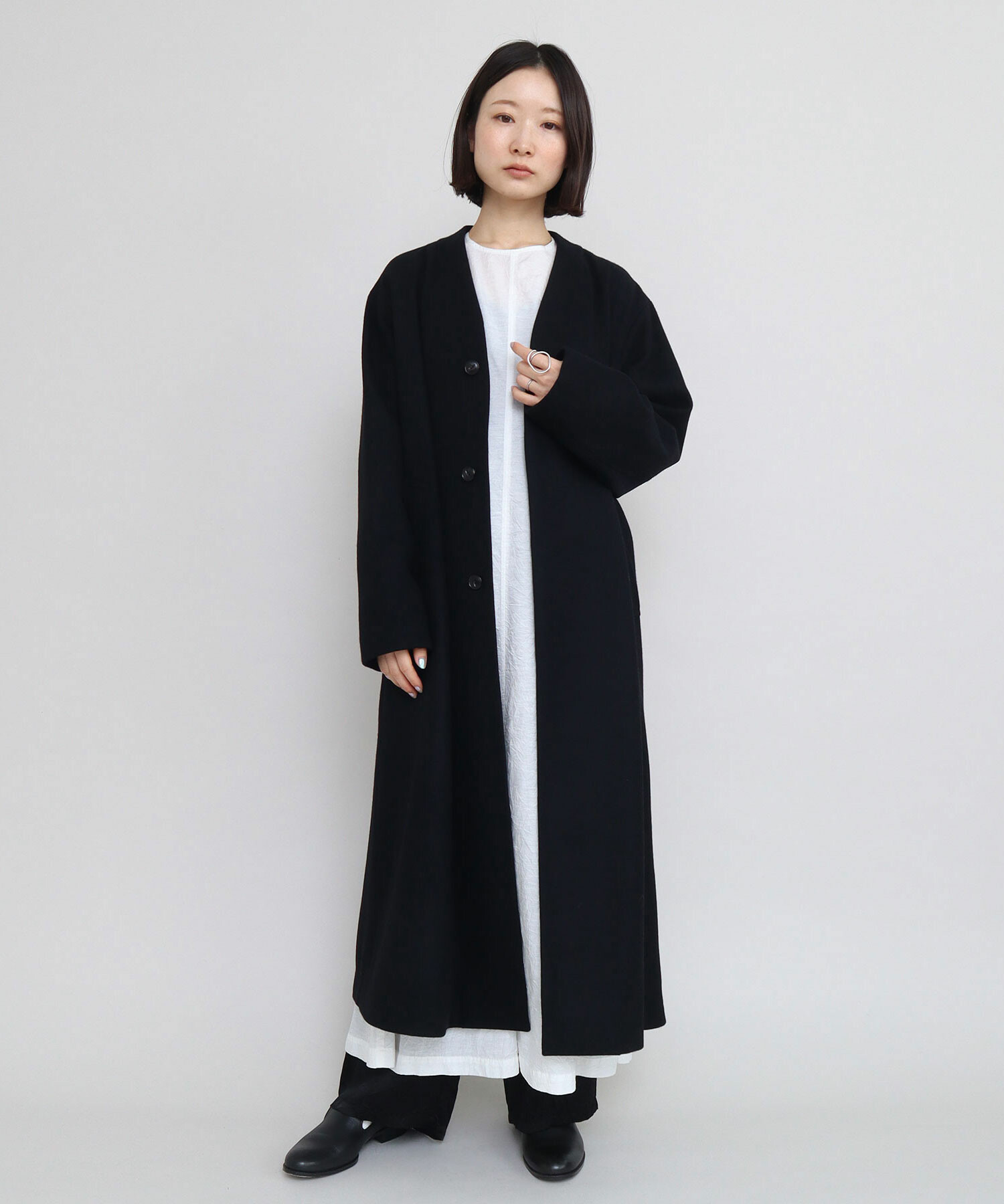 AMBIDEX Store 〇ウールメルトン Vネックロングコート(F アカ): iki