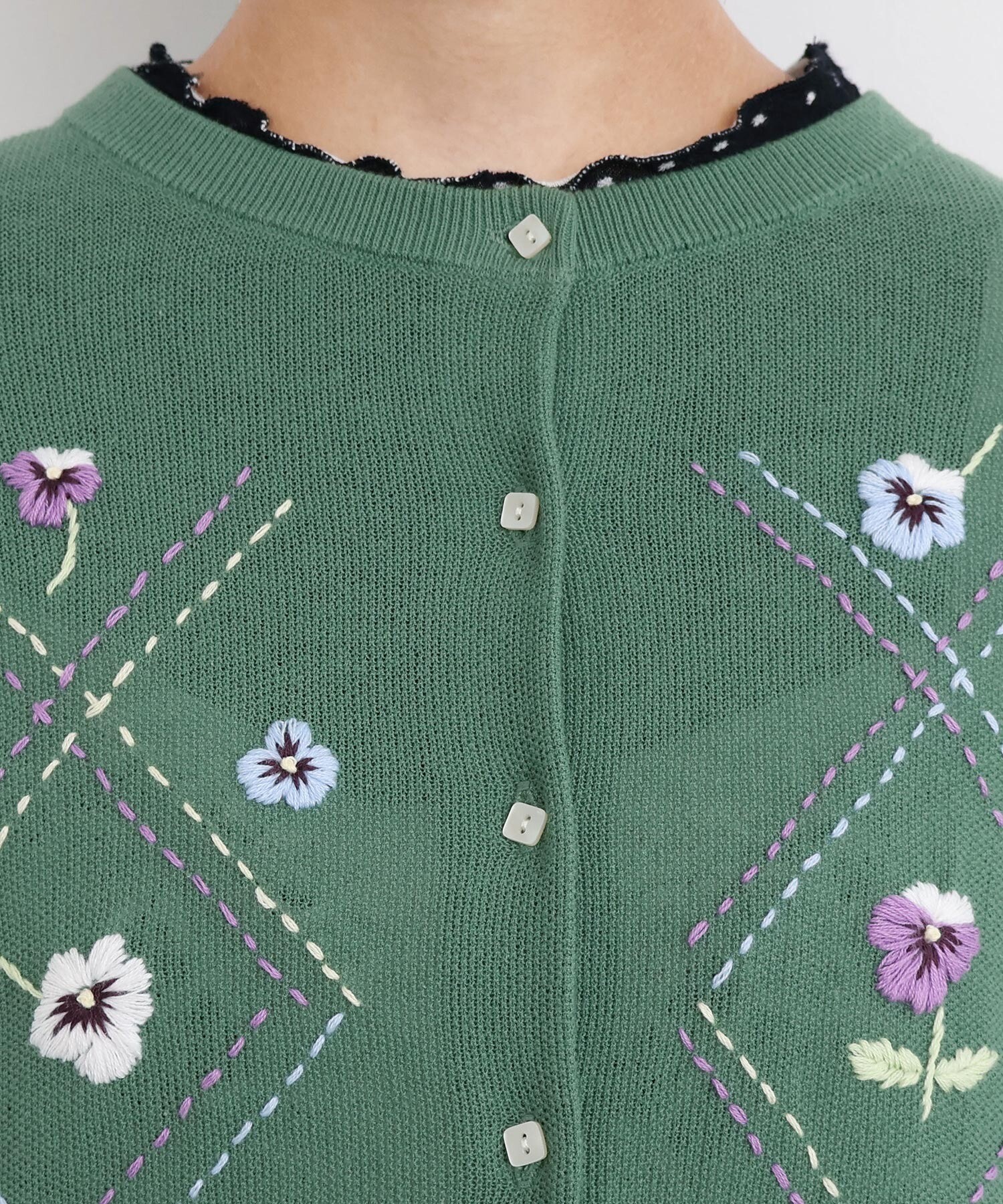 AMBIDEX Store パンジーのお花 ハンド刺繍カーディガン(F イエロー): l