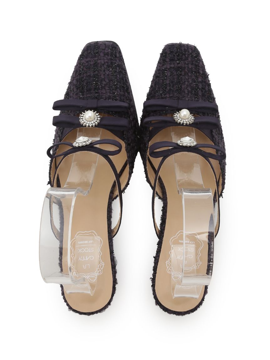 L.B CANDY STOCK]ビジューリボンストラップミュール(パンプス