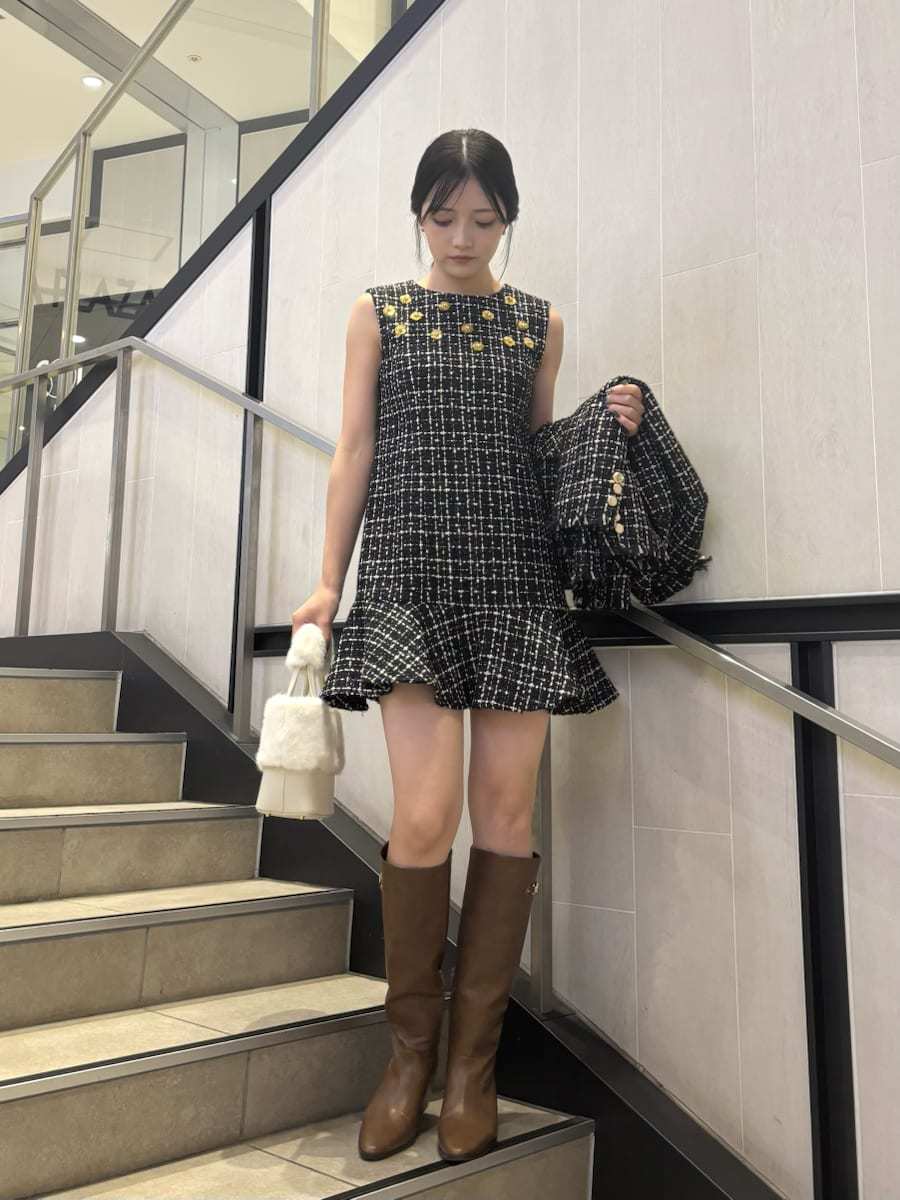 L.B CANDY STOCK]ツイードビジューAラインミニワンピース(ミニ