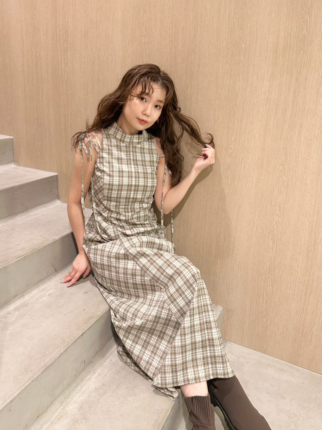 アメスリチェックワンピース(マキシ・ロングワンピース)｜ワンピース