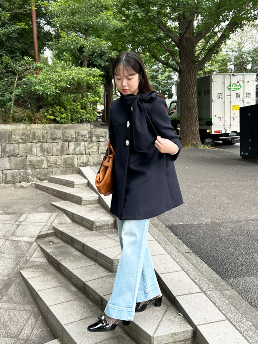 WEB限定カラー】[L.B CANDY STOCK]Aラインビジューリボンコート(コート