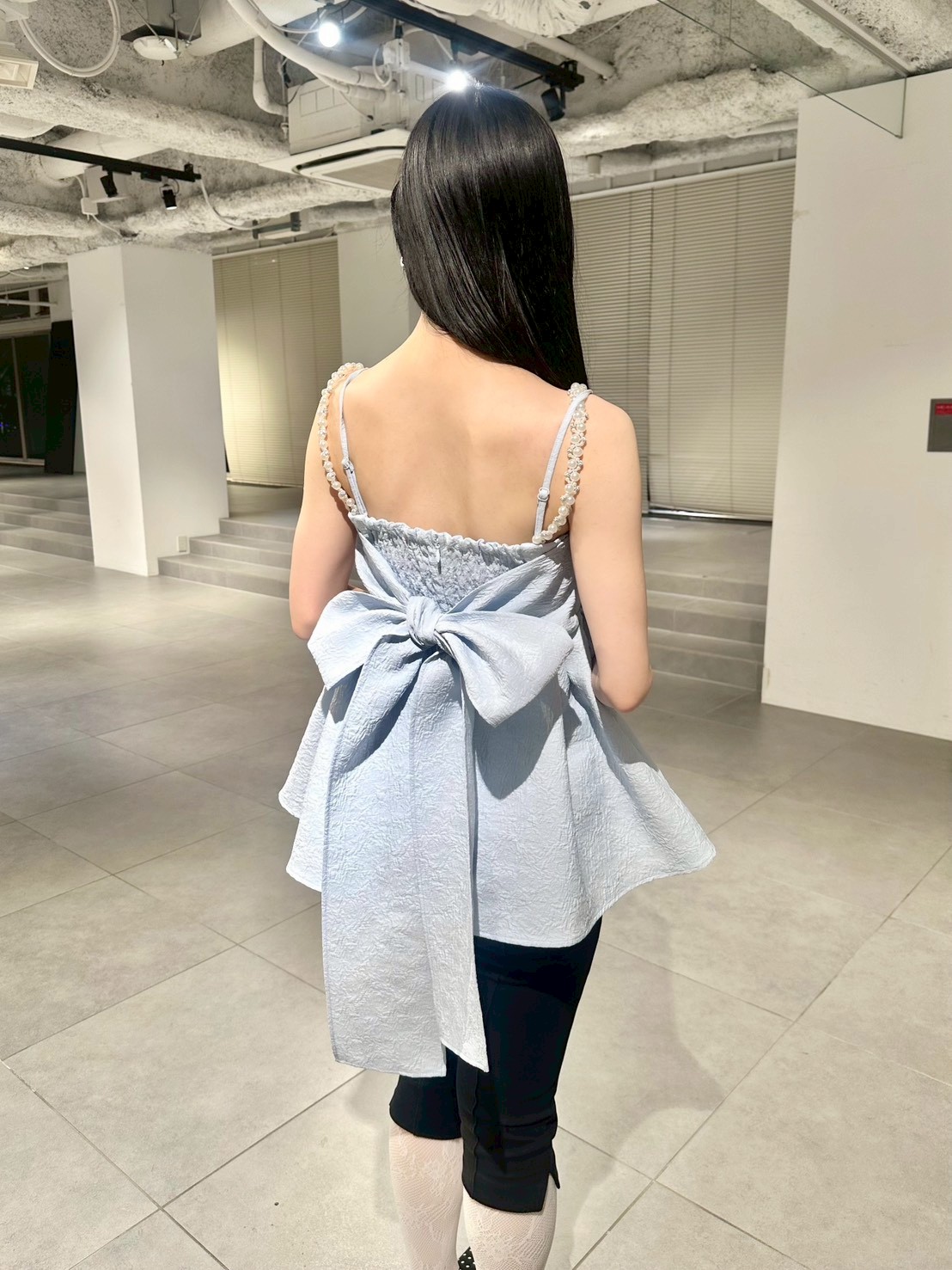 L.B CANDY STOCK]ビッグリボンビジューペプラムトップス(シャツ