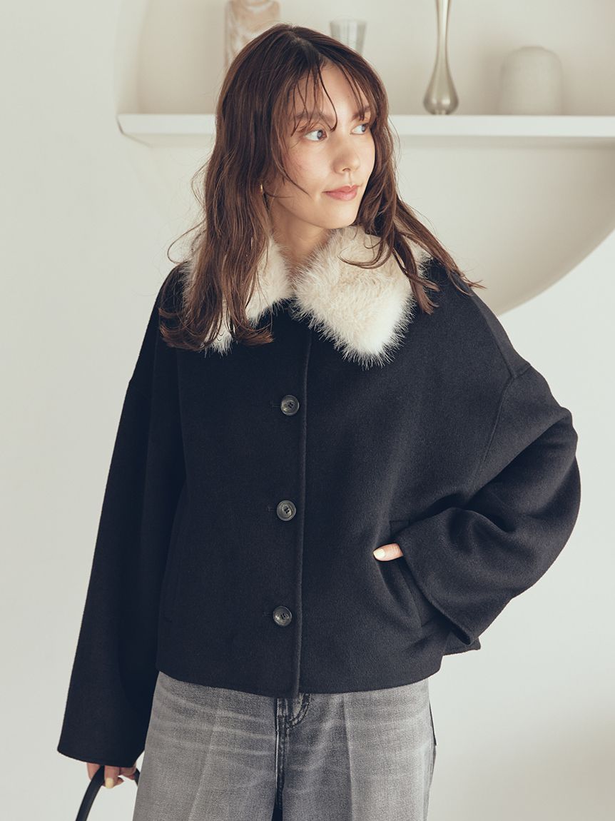 2wayファーカラーリバーショートコート(ハーフコート)｜アウター｜Mila