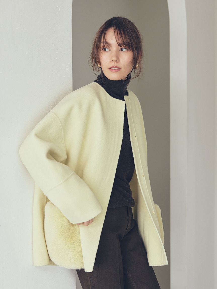 WEB限定カラー】2wayファーポケットリバーコート(ハーフコート