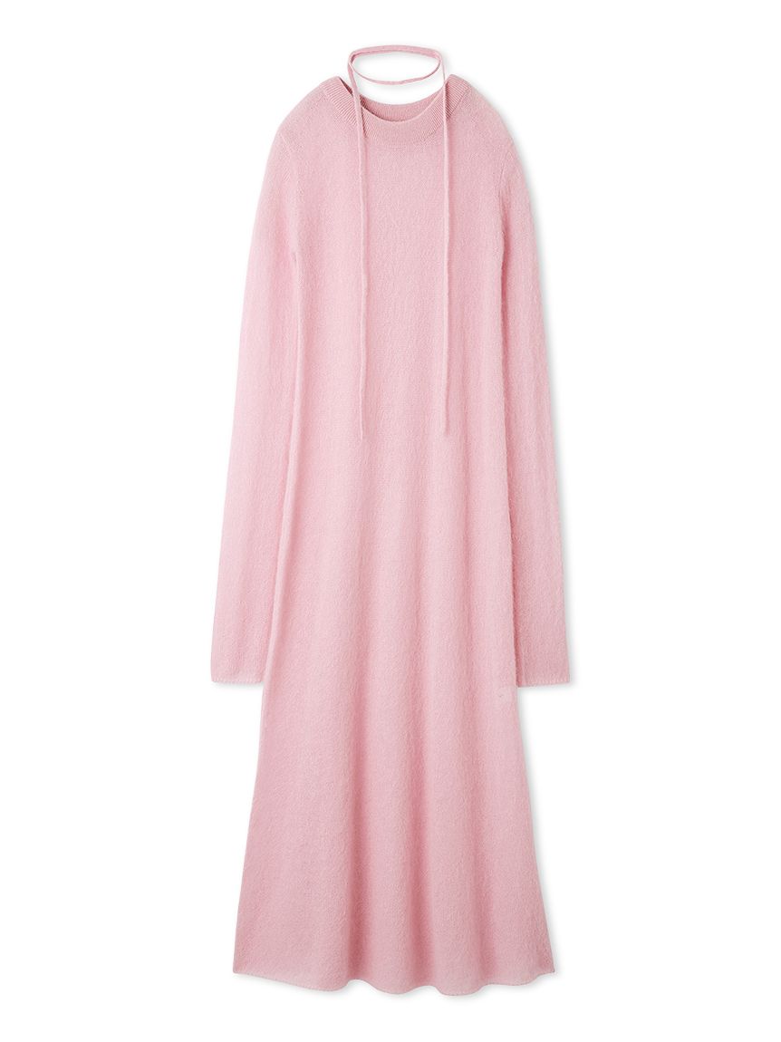 タイ付きアルパカ混シアーニットフレアワンピース(ニットワンピース