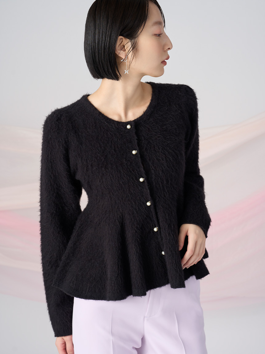 ファーライクペプラムカーディガン(ニットプルオーバー)｜TOPS