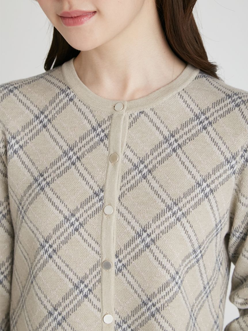 チェックジャカードカーディガン(ニットプルオーバー)｜TOPS（トップス
