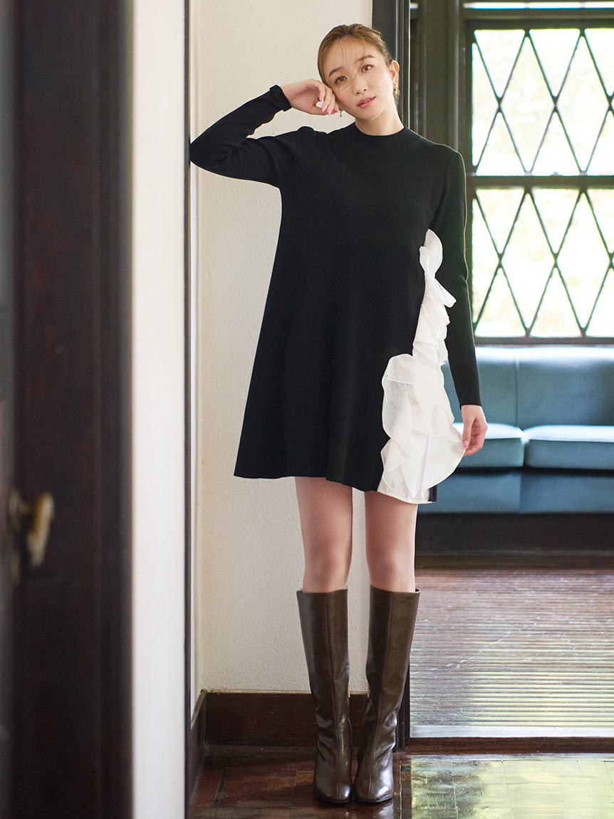 ラッフルデザインドッキングニットワンピ(デイリーワンピース)｜DRESS