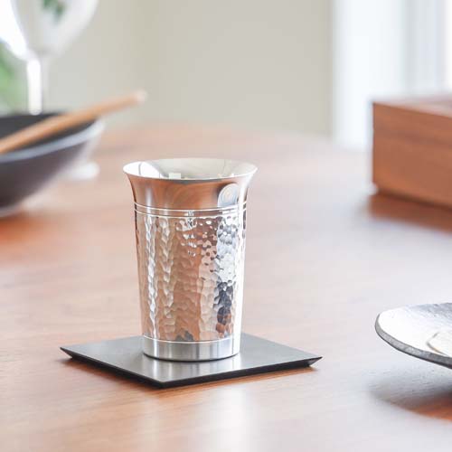 東京銀器 森銀器製作所 純銀 一口ビア 槌目 伝統工芸品 金属製 コップ