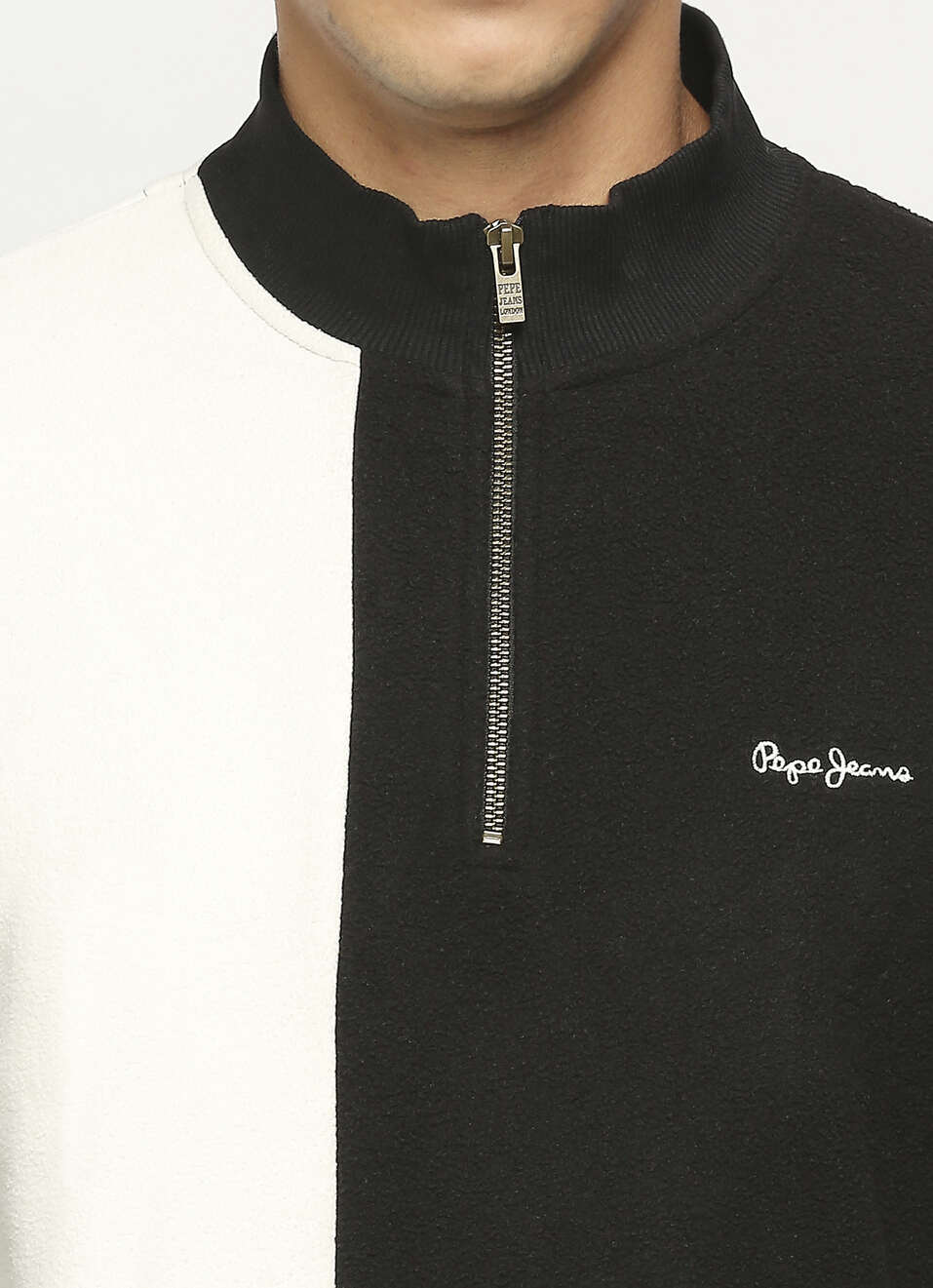 Black Colour Block Quarter Zip Sweatshirt | Pepe Jeans India