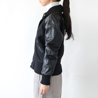 メルトン×レザーアワードジャケット Black/Black／SKOOKUM（スクーカム