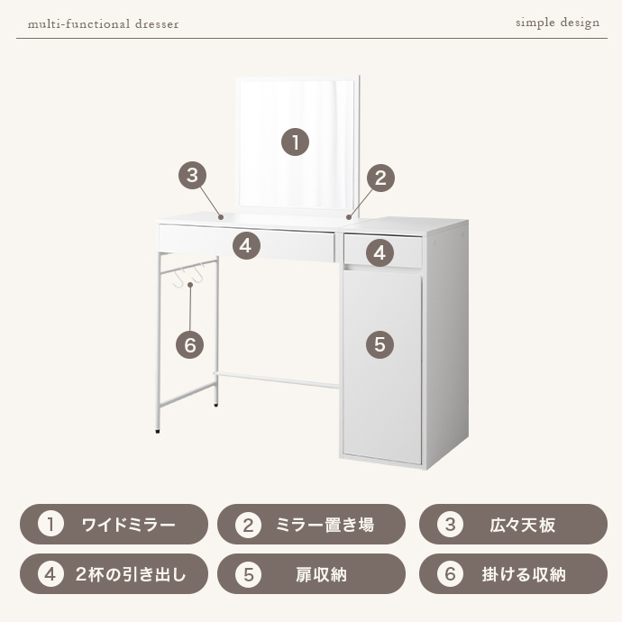 g159064]【単品】幅100cm ミラー付きドレッサー ドレッサー | 家具