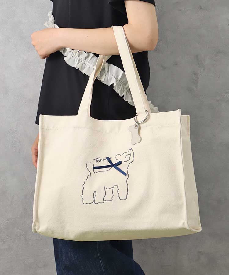 le petale dog looking up刺繍トート バッグ BAG キャンバスバッグ