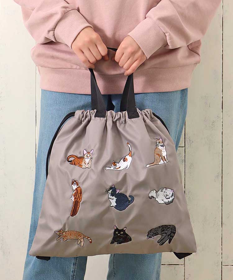 ねこナイロン刺繍ナップサック バッグ BAG リュック リュックサック