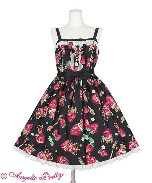Angelic Pretty Royal Crown Berry JSK + KC Black - Jumperskirt