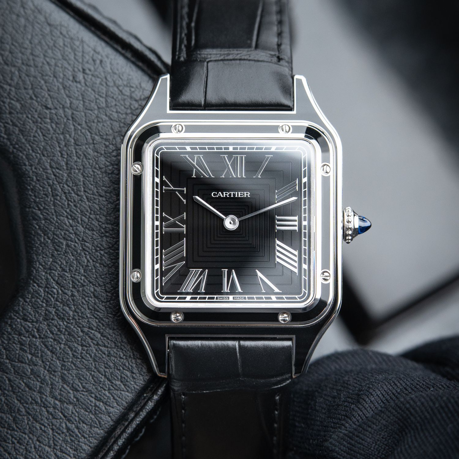 Cartier Santos Dumont Large Model UNWORN 6/2024 Black Dial Lacquer