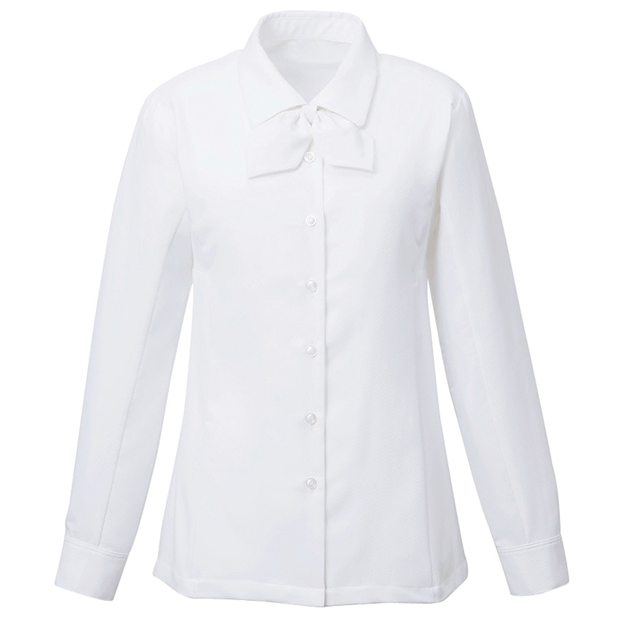 長袖リボン付きブラウス EWB－386－11 ホワイト| 作業服・作業