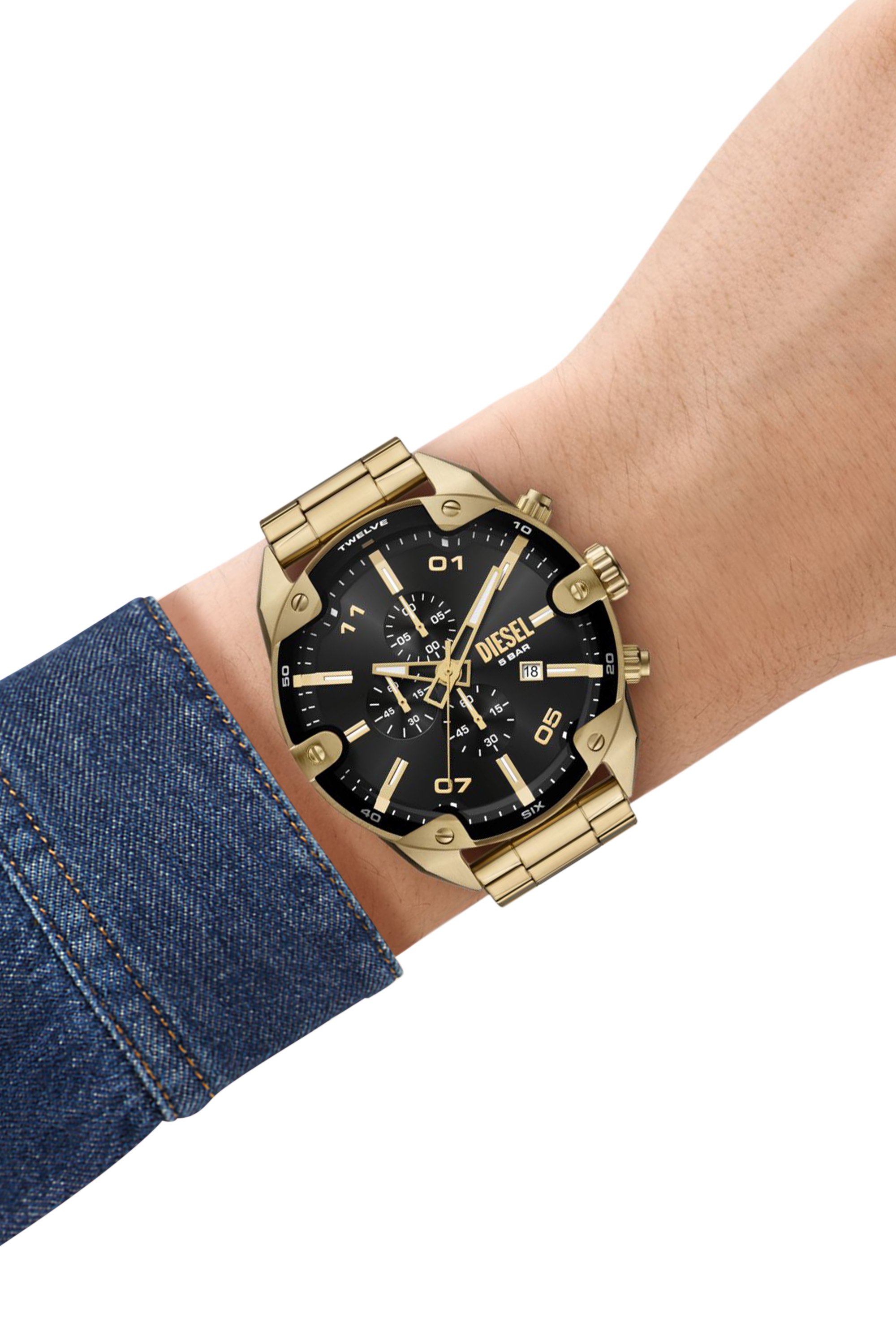Men's Diesel Spiked Chronograph Gold-Tone Stainless Steel Watch