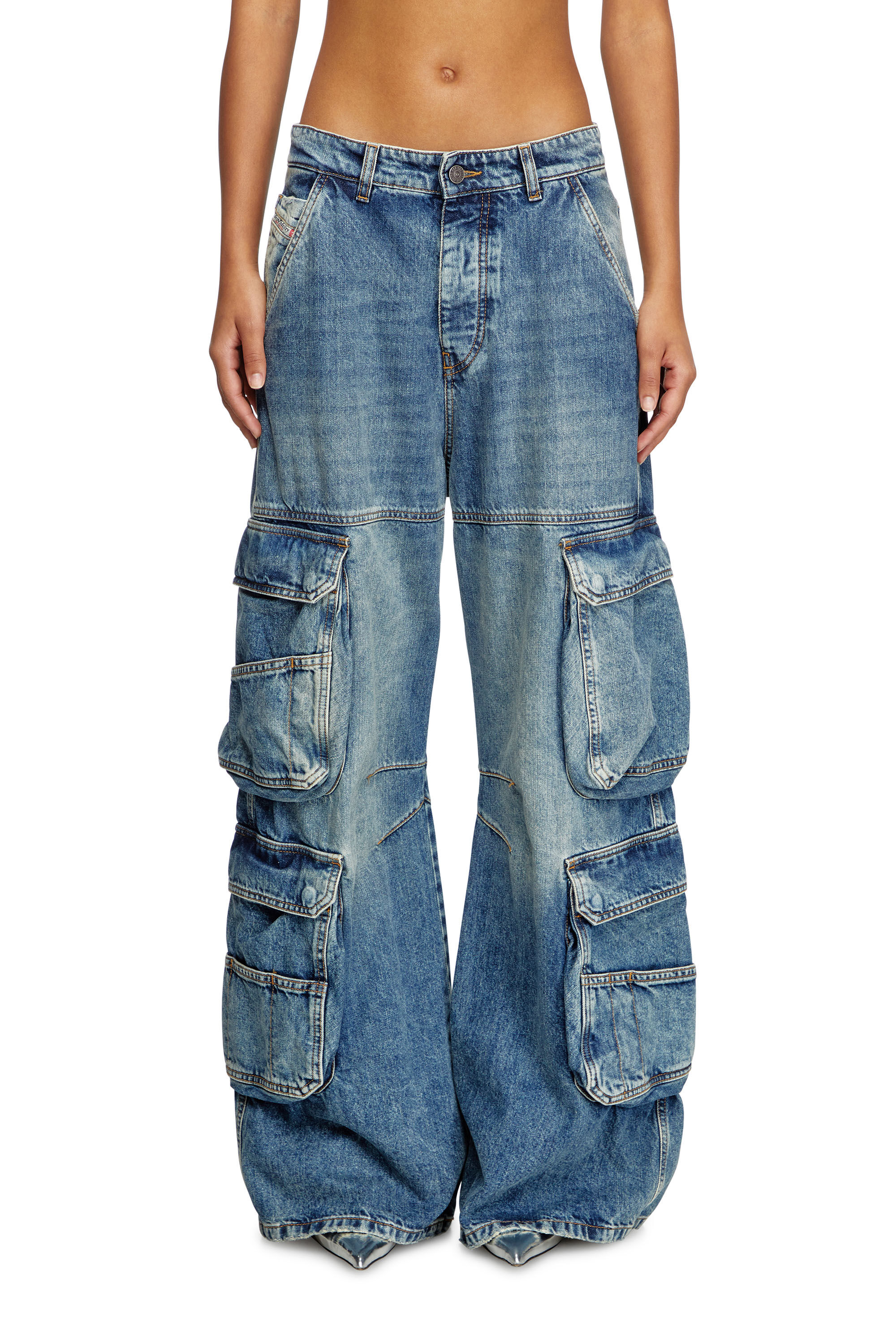 1996 D-Sire Women: Cargo Jeans with pockets, medium blue | Diesel