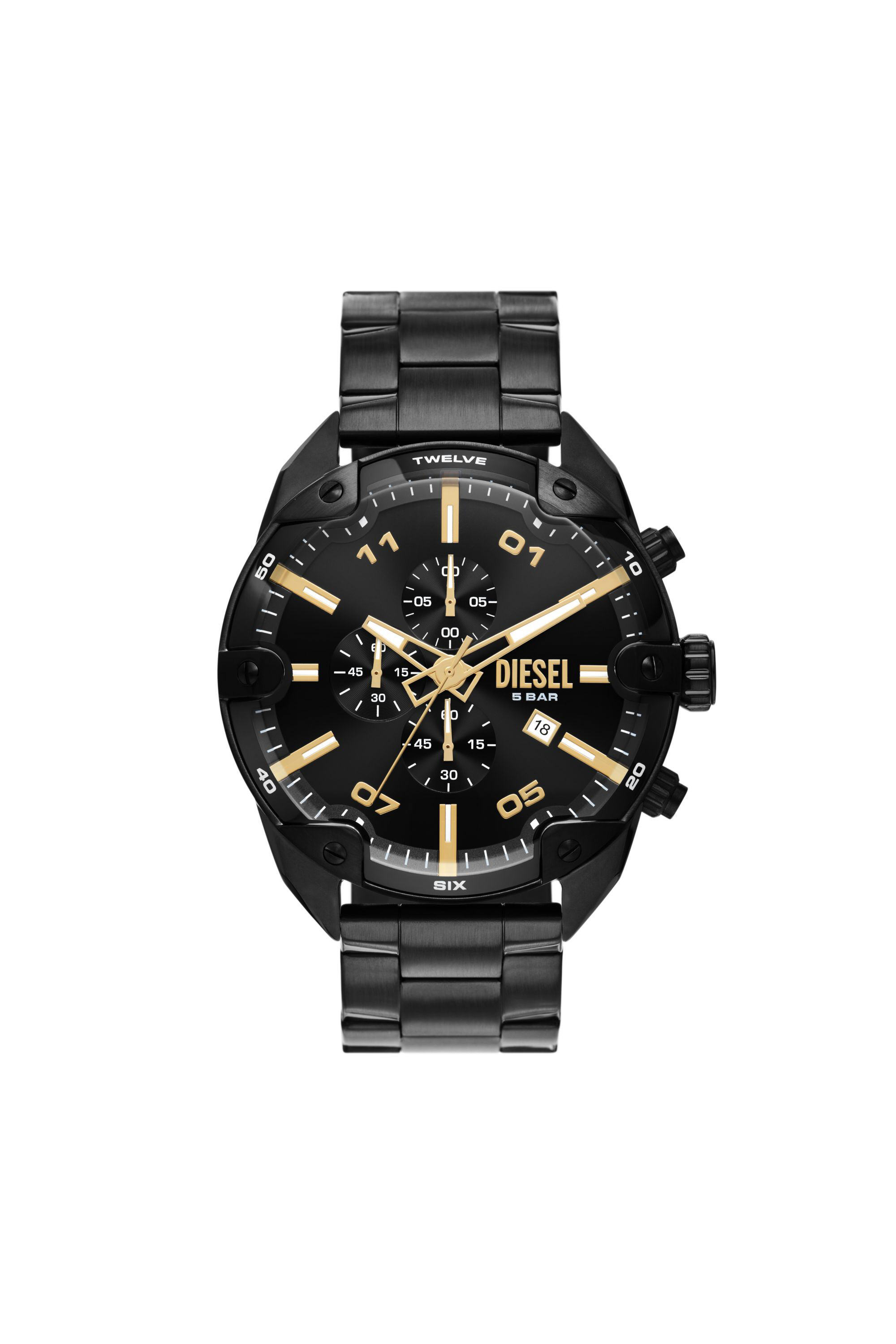 Men's Spiked chronograph black stainless steel watch | Black | Diesel