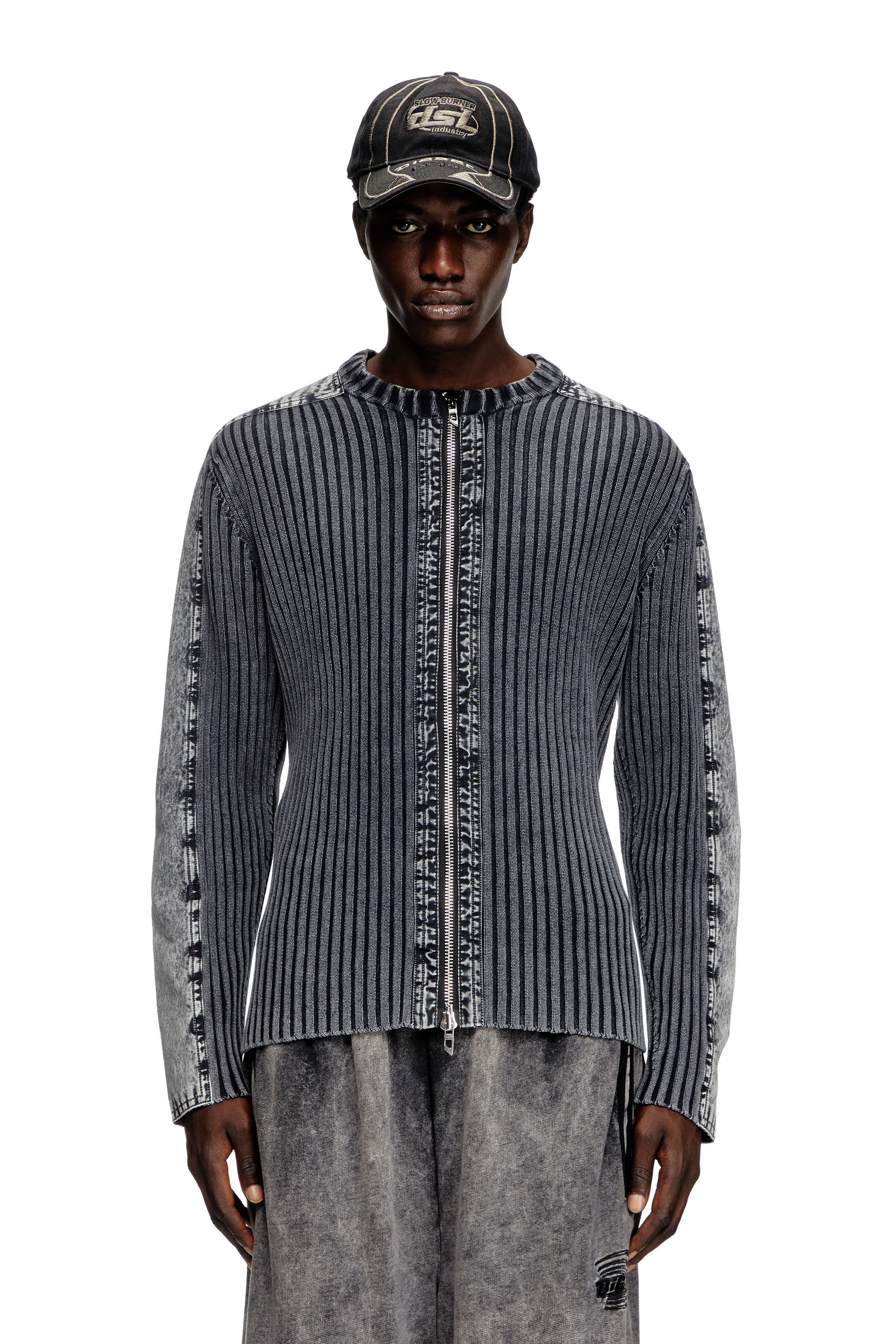 Men's Zip-up cardigan with contrast panels | Grey | Diesel