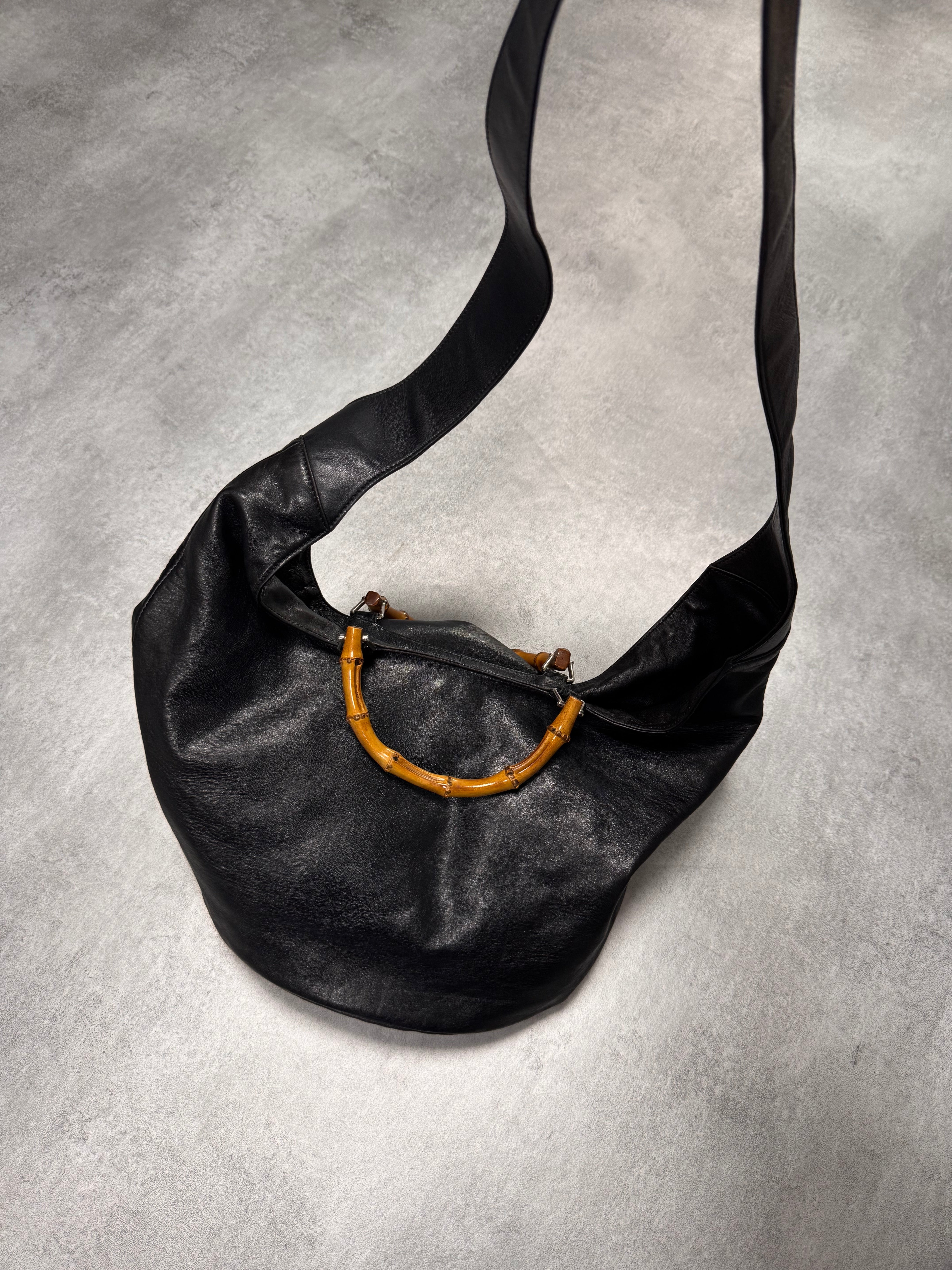 1996 Gucci Tom Ford Pure Black Leather Bamboo Shoulder Bag – Dolce