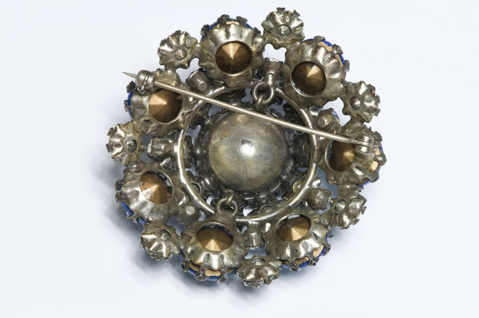 SCHREINER New York 1950's Blue Green Iridescent Crystal Dome Brooch