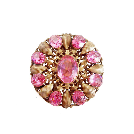 ピンクガラスのクリップブローチ