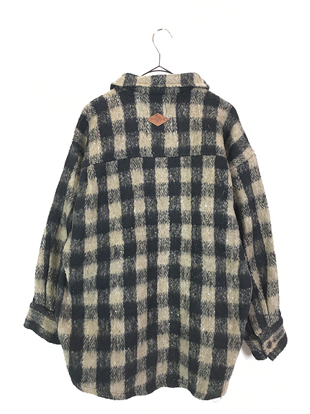 古着 90s Mexico製 EARTH RAGZ 黒×ベージュ チェック ブランケット