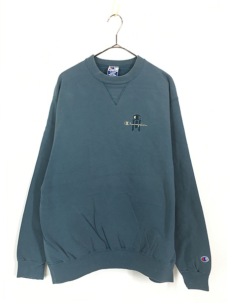 古着 90s USA製 Champion ワンポイント 前V スウェット トレーナー 青