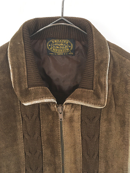古着 80s Sweater Emporium ニット コンビ 本革 スエード レザー