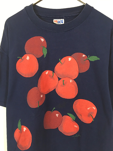 古着 90s USA製 リンゴ アップル フルーツ アート Tシャツ XL 古着