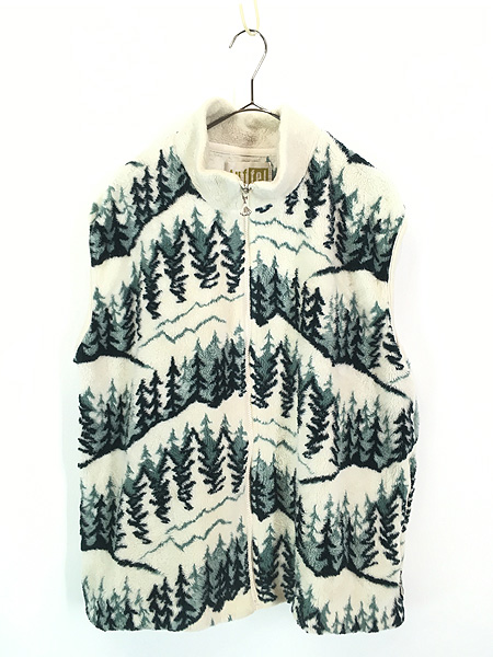 古着 90s duffel 森林 ツリー フリース ベスト L位 古着【10off