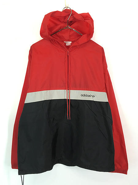 古着 80s adidas 赤×黒×グレー 3カラー ハーフジップ プルオーバー