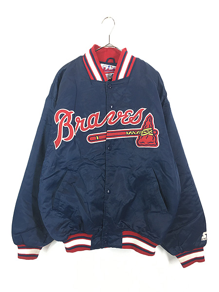 古着 90s MLB Atlanta Braves ブレーブス 光沢 サテン パデット