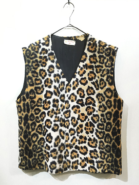 古着 60-70s ヒョウ レオパード 総柄 ハンドメイド フェイクファー