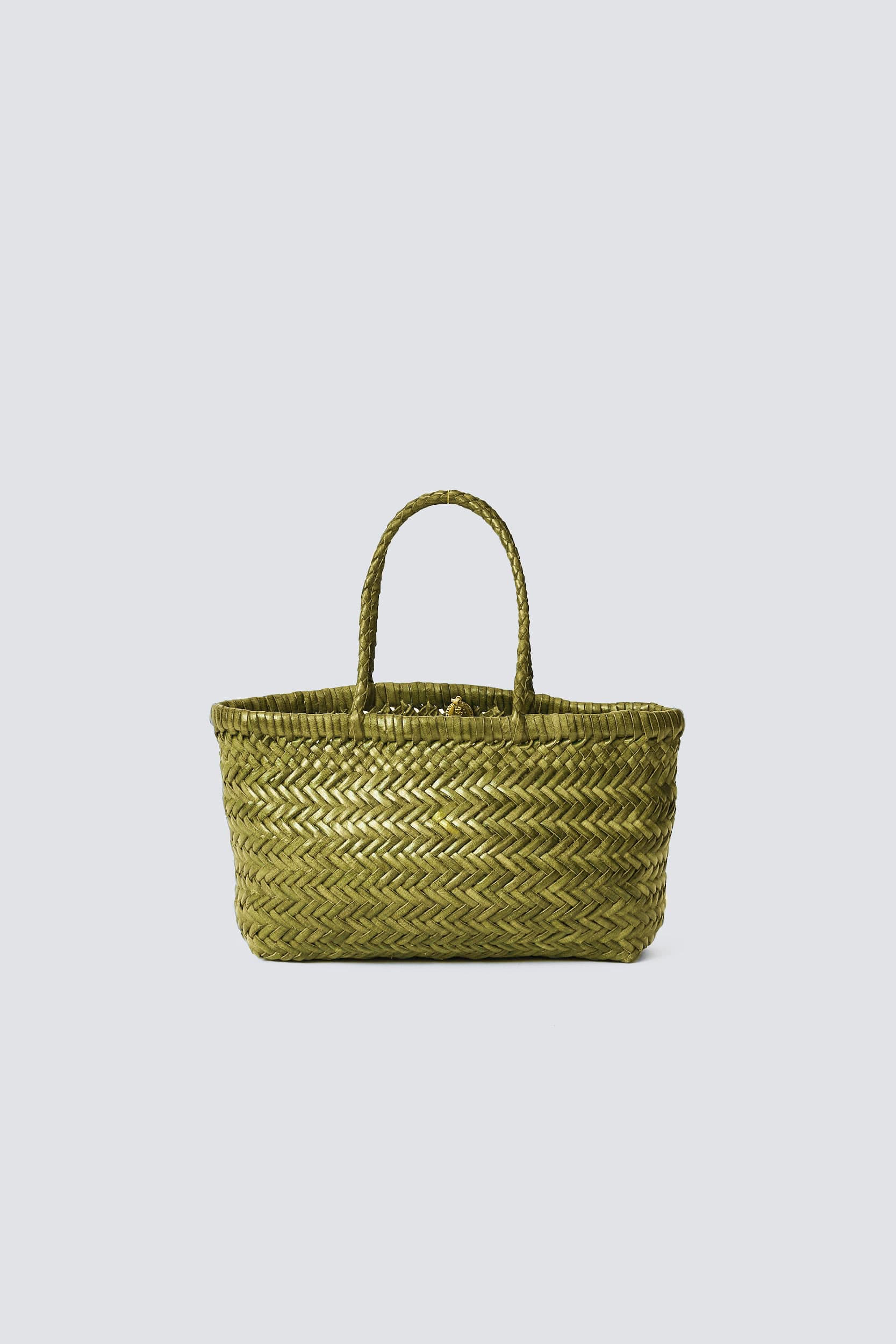 Dragon Diffusion - Mini Flat Gora Bamboo Green Woven Leather Bag