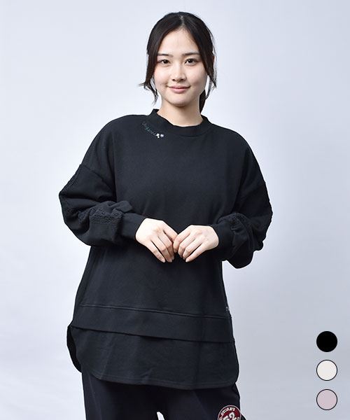 スウェット トレーナー】 重ね着風 レース トレーナー(F 02 ブラック