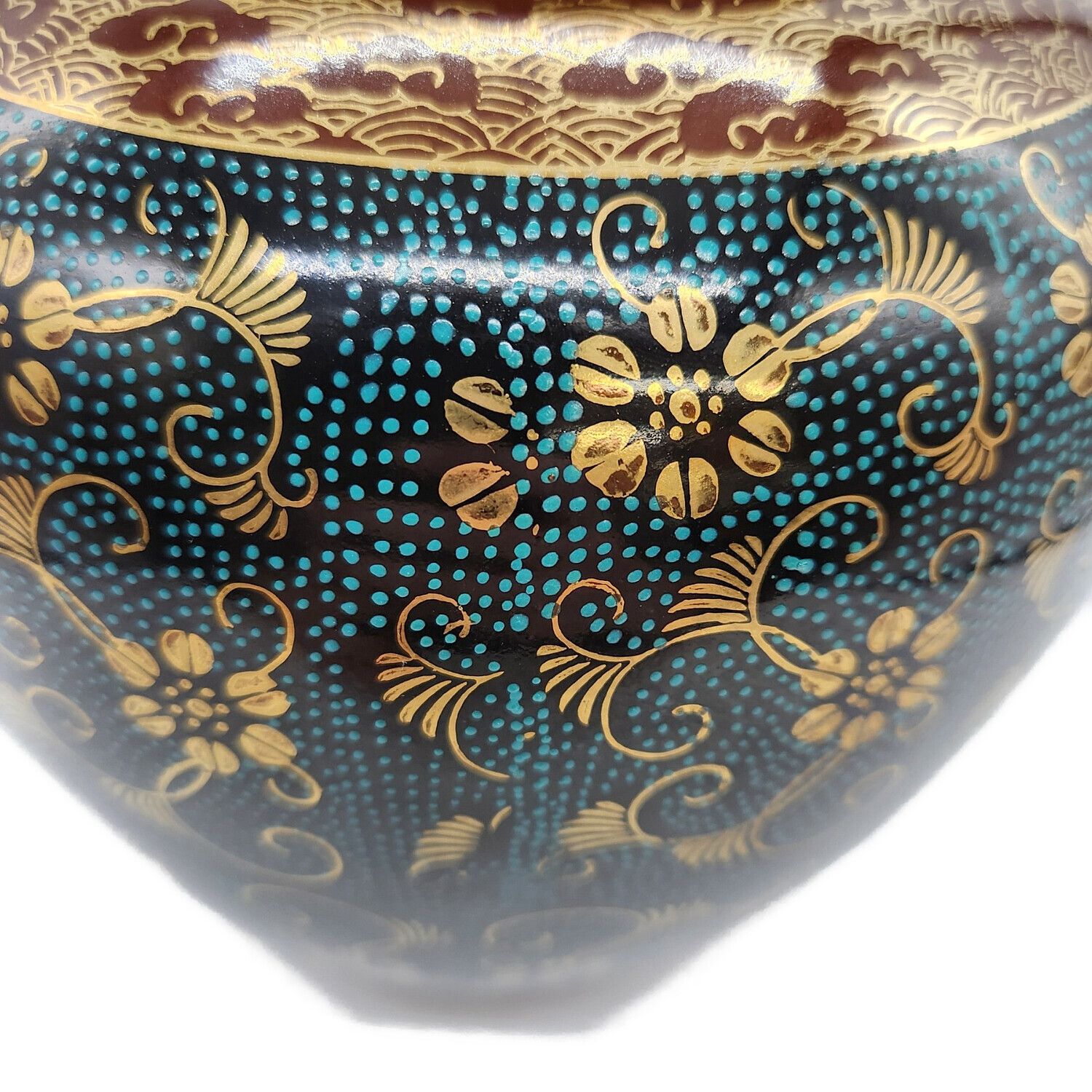 九谷焼 青粒 花瓶 木箱付き 九谷焼 青粒 花瓶 木箱付き