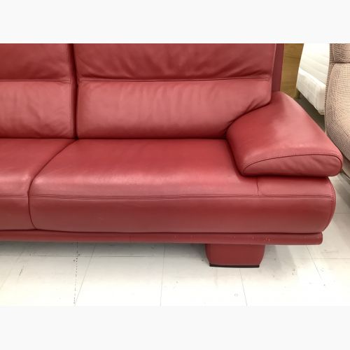 karimoku/domani 2人掛けソファー レッド オットマン付 総革 エクセル