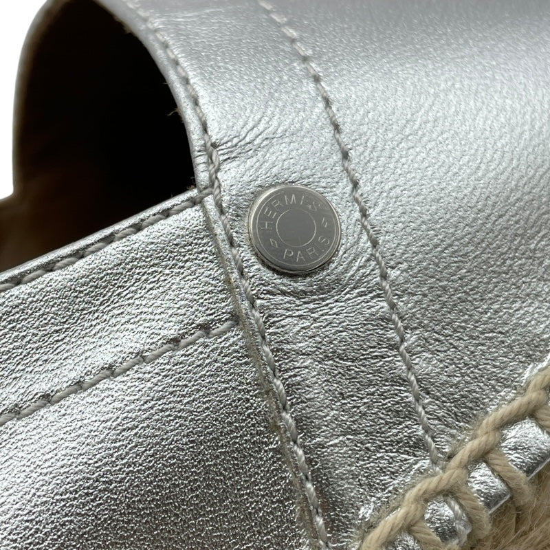 エルメス HERMES エスパドリーユフラットシューズ シルバー レザー