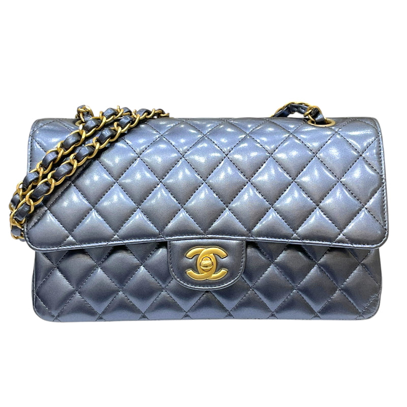 シャネル CHANEL マトラッセ25 A01112 メタリックブルー ゴールド金具