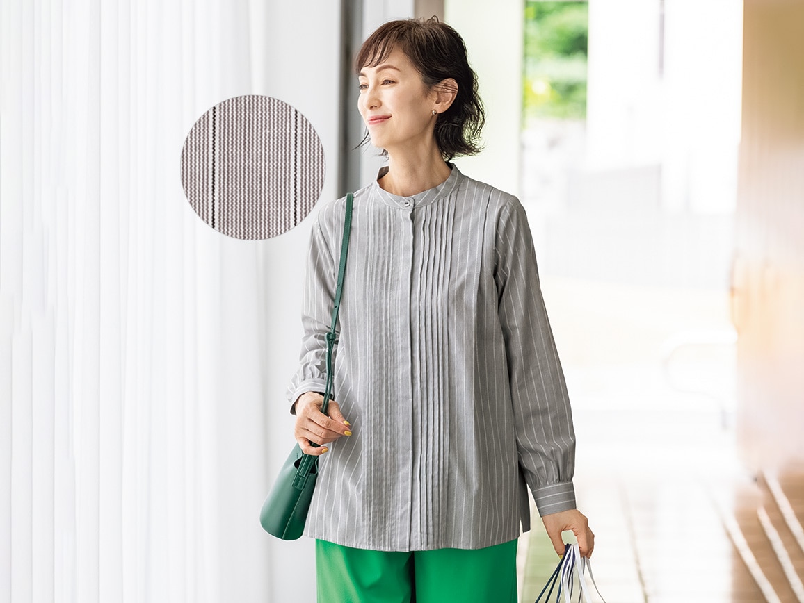 ピンタック比翼バンドカラーシャツ(02_M 20_オフホワイト