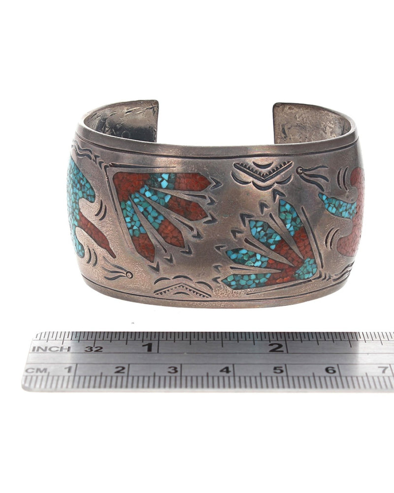 Navajo William Singer Sterling Silver Turquoise Chip Inlay Cuff