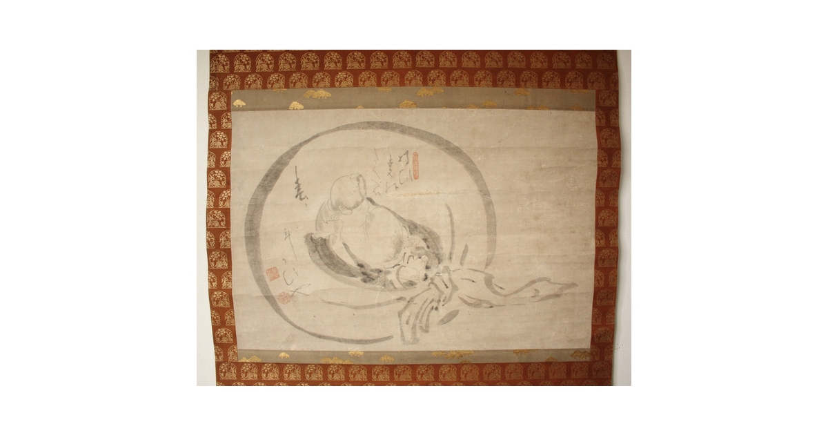 倣 白隠慧鶴 水墨掛軸 布袋図 Z086｜骨董店 のびる 古美術 骨董 和風