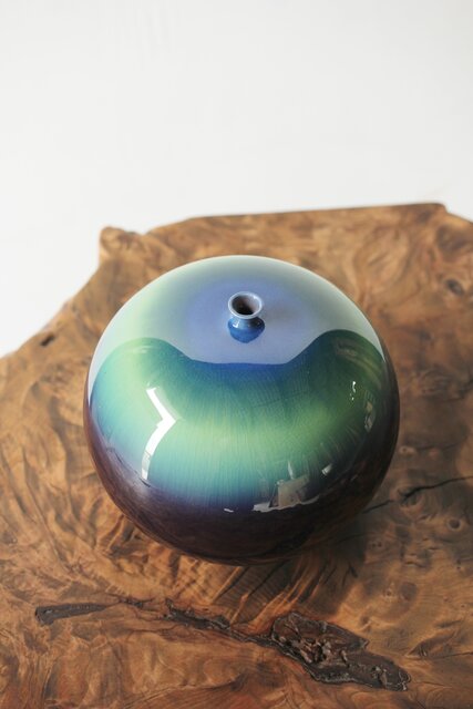 人間国宝 三代徳田正彦/八十吉 九谷彩釉壺 共箱 P348｜骨董店 のびる